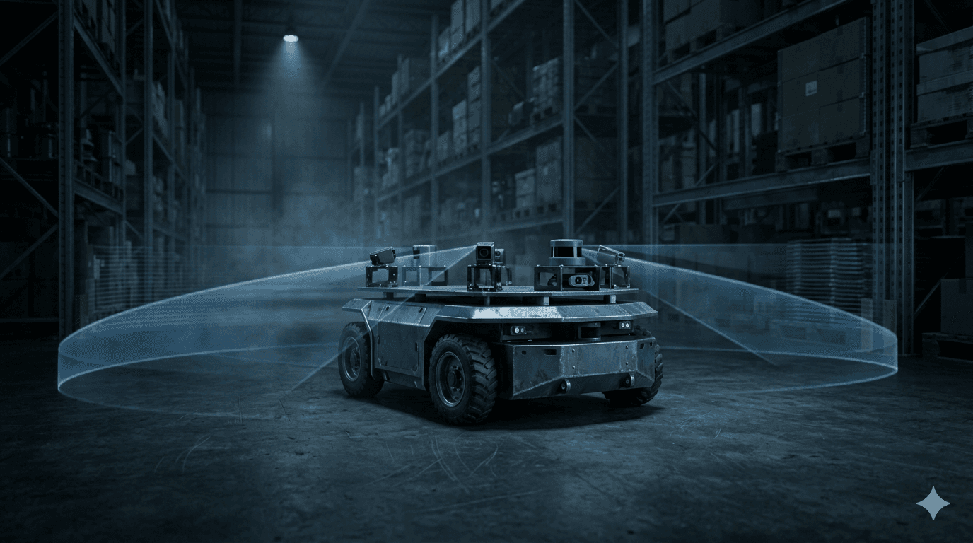 Ground robot with sensor array operating in a warehouse